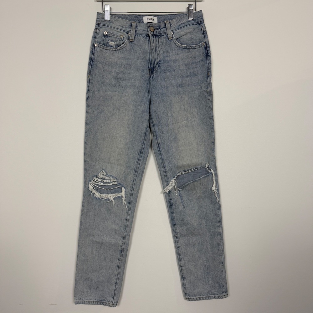 Pistola High Rise Straight Leg Distressed Jeans Light Wash 25